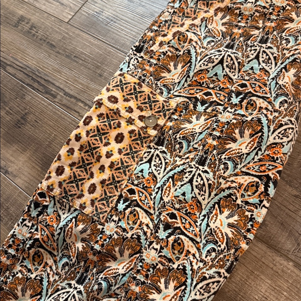 Anthropologie Boho Chic Corduroy Barrel Pants Blue Motif, Size 0 - Picture 7 of 10